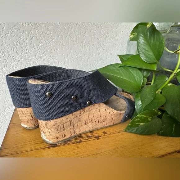 Esprit Dark Blue Wedge Studded Sandals - Picture 10 of 10